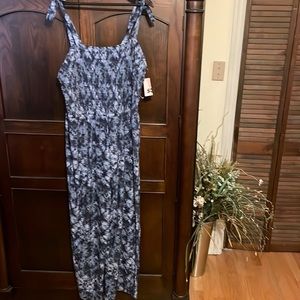 Blue tie dyed knit jumpsuit